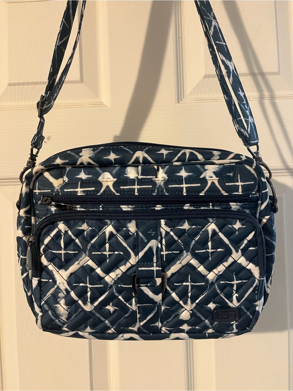 lug Quilted Crossbody Bag - Navy and White Tie-Dye